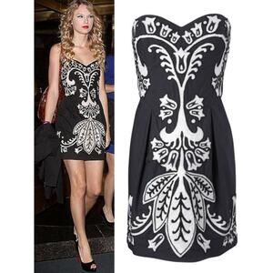French Connection: UK Delicious Demask Dress Black Beaded Strapless Mini Dress